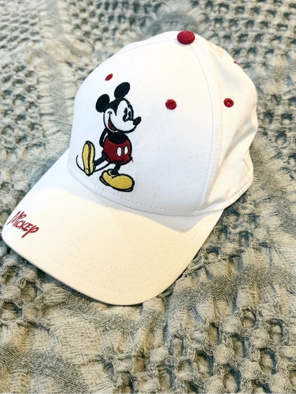 Mickey Mouse White Baseball Cap with Red Accents